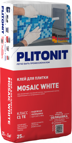 Клей для мозаики,плитки,керамогранита C1 TE PLITONIT MOSAIC WHITE-25